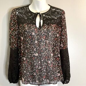 REBECCA TAYLOR Women’s Longsleeve Lyra Lace Top SZ/4 100% Silk